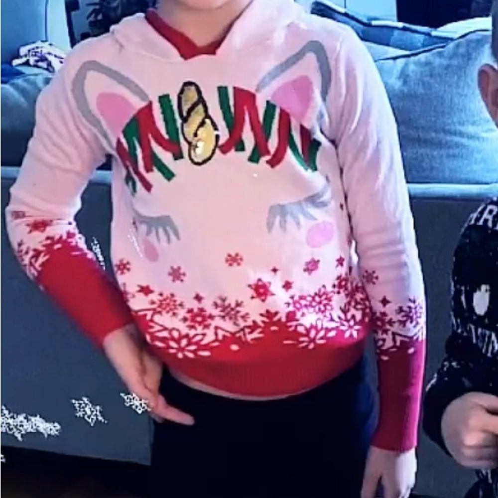 Pink Unicorn Hooded Christmas sweater, and with Red Snowflakes